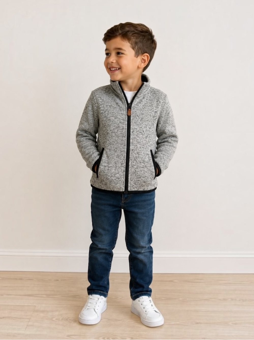 H&M Kids Gray Fleece Zip Up Sweater Sz 5-6Y